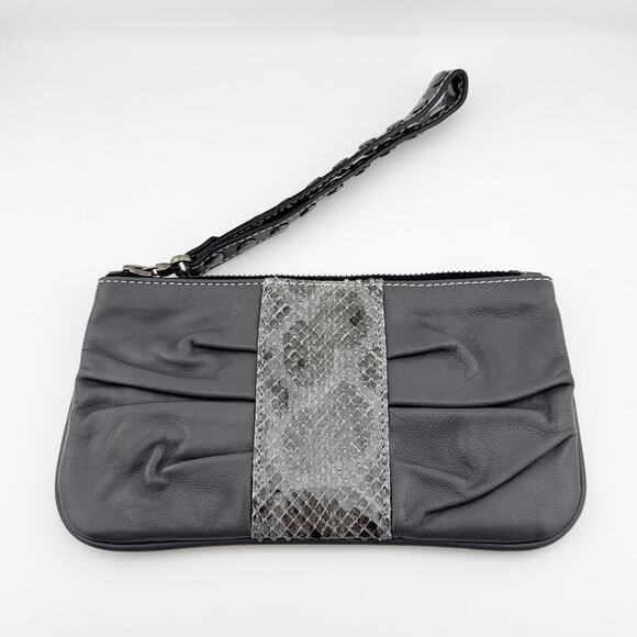 Be&D Gray Leather Studded Wristlet Clutch Bag with Snakeskin‎ Accent - Picture 7 of 10